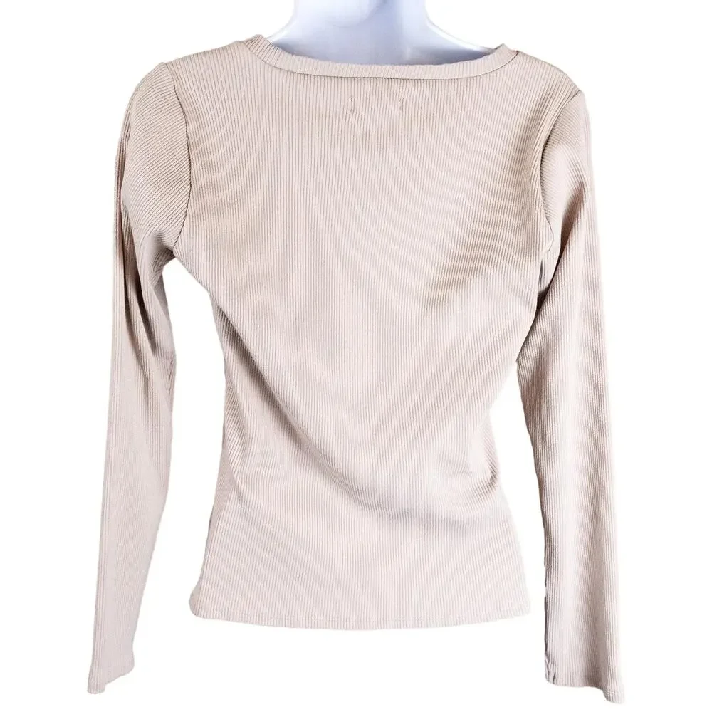 Grey State Ribbed Pullover Beige Sweater 3 - Picture 3 of 6